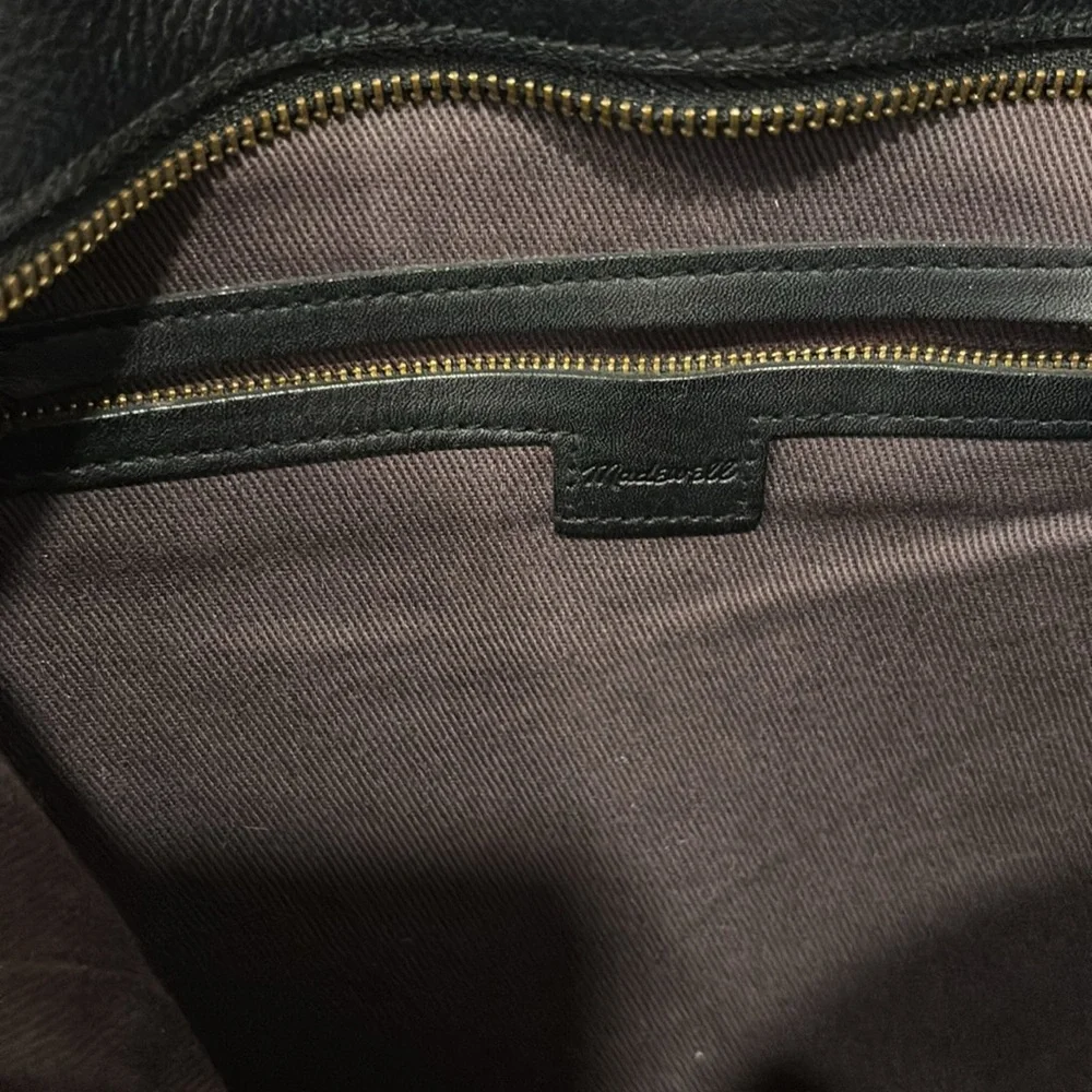 Madewell zip top transport carry all Black Leather Tote Bag monogram initials